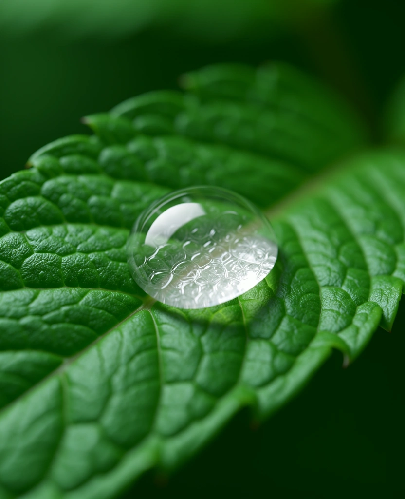 Makroaufnahme eines Wassertropfens auf einem Blatt